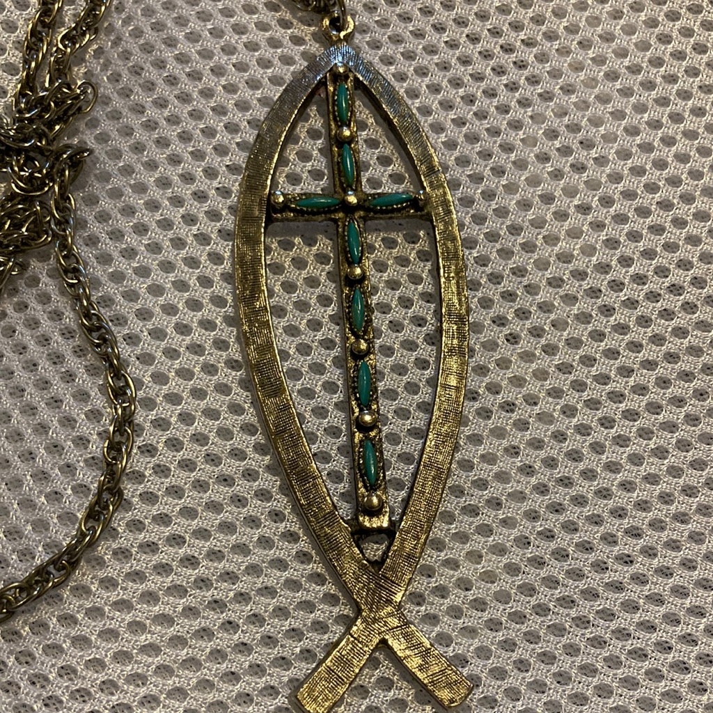 Vintage Turquoise Christian Jesus Fish Necklace